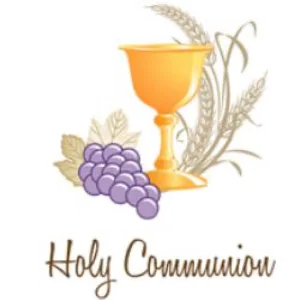 a chalice, grapes and sheaf of wheat